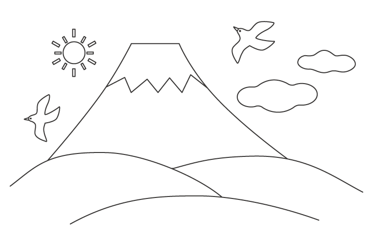 富士山と鳥のぬりえ