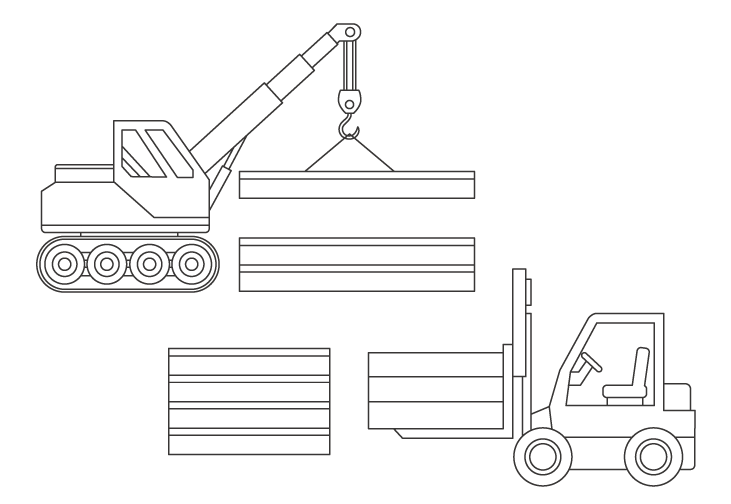 クレーン車やフォークリフトのぬりえイラスト