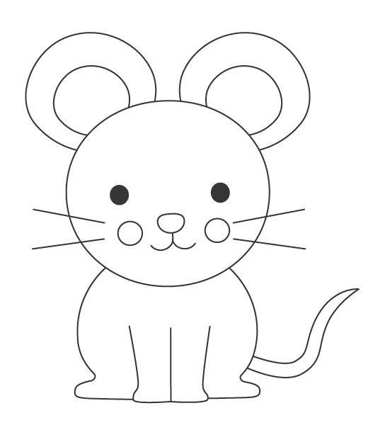 かわいいネズミのぬりえイラスト