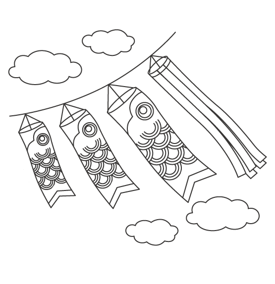 空と鯉のぼりのぬりえイラスト