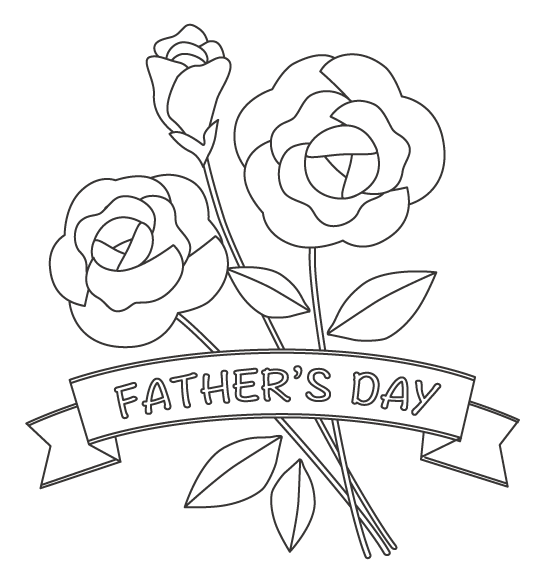 父の日「FATHER'S DAY」のバラのぬりえイラスト