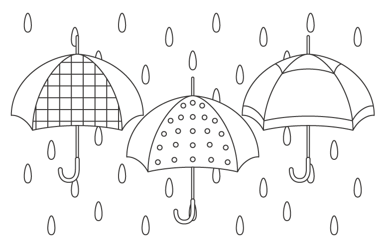 無料のいろいろな模様の傘と雨のぬりえ ぬりえパーク