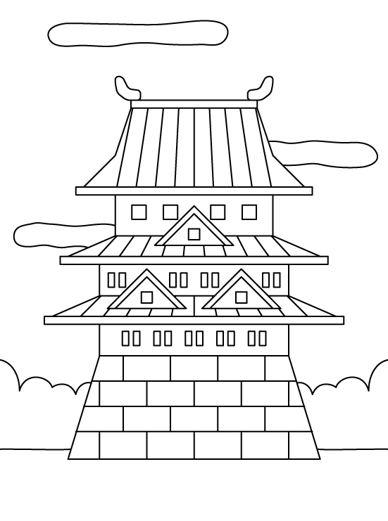 シンプルな日本の城のぬりえ