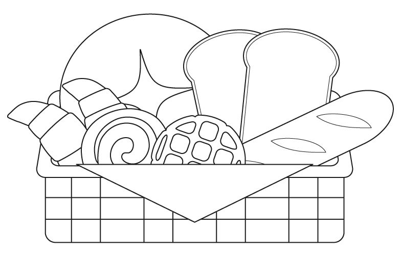 籠盛（バケット）のパンのぬりえ