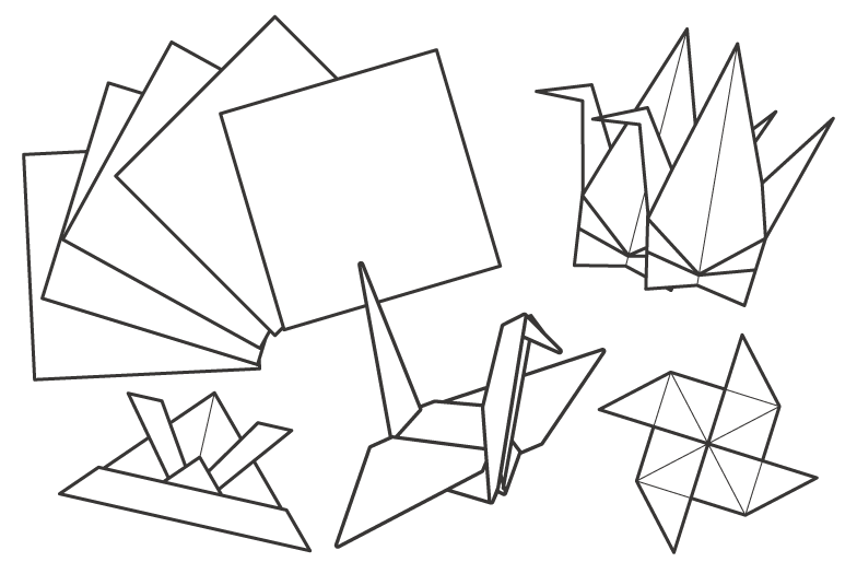 折り紙／折り鶴や手裏剣などのぬりえ