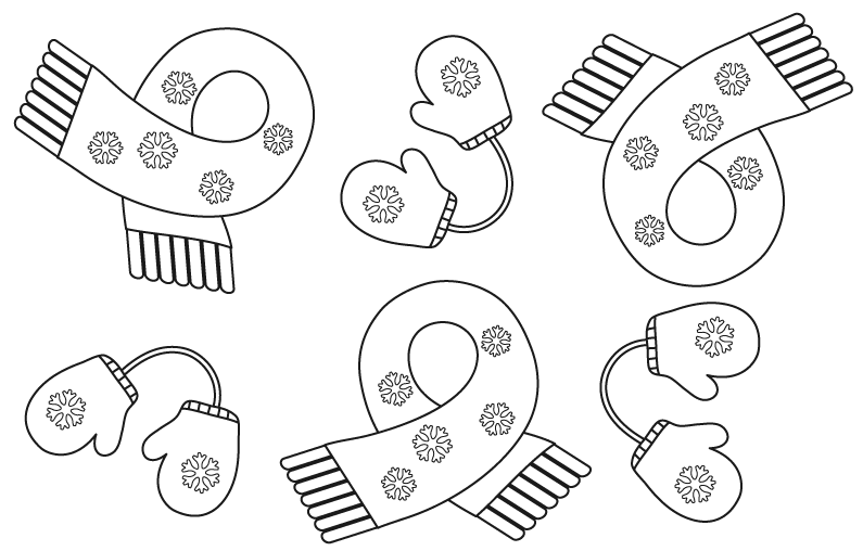 冬の手袋やマフラーのぬりえ