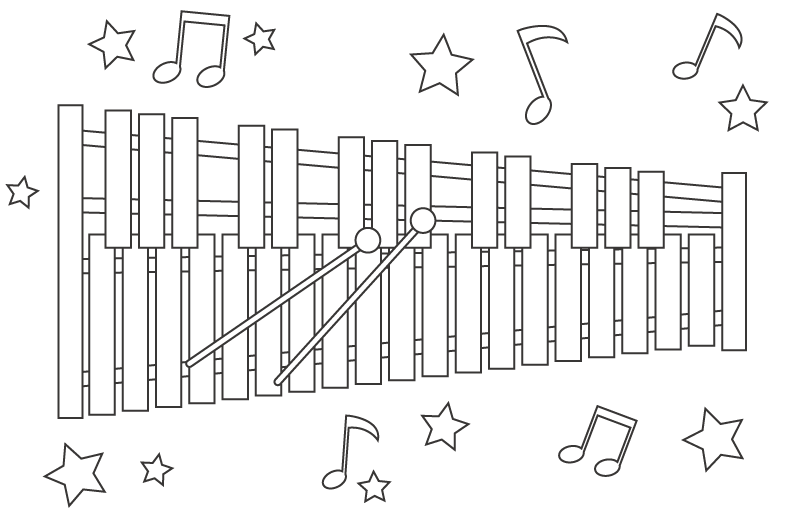 木琴や鉄琴で演奏しているイメージのぬりえ