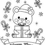 かわいいクマさんとクリスマスプレゼントのぬりえ