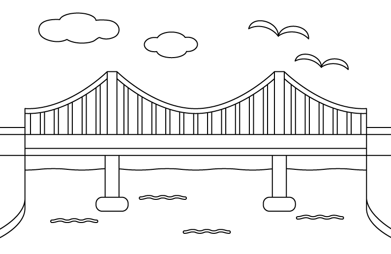 川と橋の風景のぬりえ