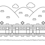 田舎のローカル電車の風景のぬりえ