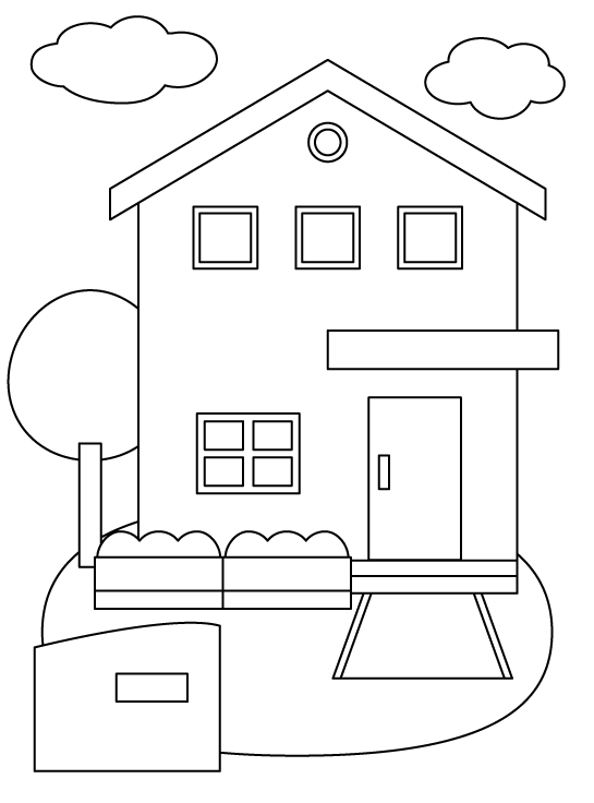 二階建てのお家のぬりえ