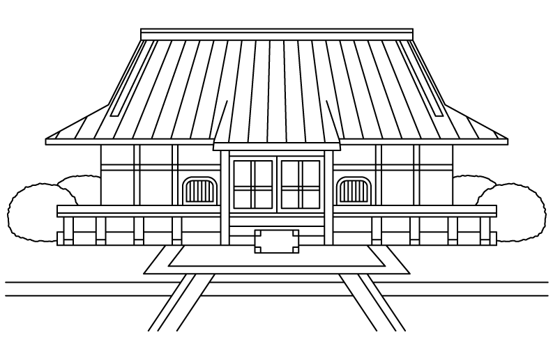 シンプルなお寺のぬりえ