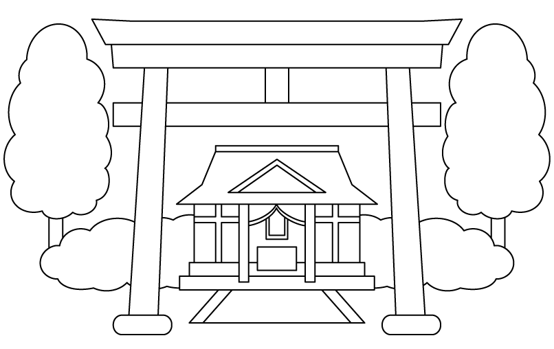 鳥居と神社のぬりえ