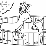 動物園の鹿の親子のぬりえ