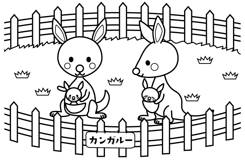 動物園のカンガルーのぬりえ