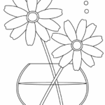 花瓶とコスモスのぬりえ