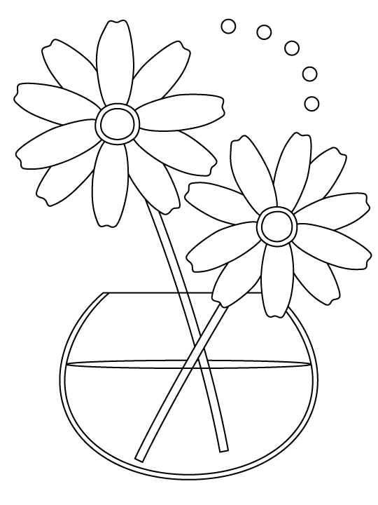 花瓶とコスモスのぬりえ