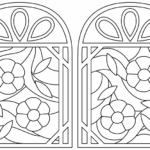 花が描かれたステンドグラスのぬりえ