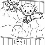 動物園のお猿さんのぬりえ