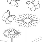 花と飛んでいる蝶々のぬりえ