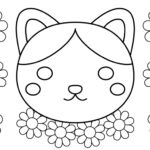 かわいい猫と花のぬりえ