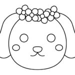かわいい犬と花のぬりえ