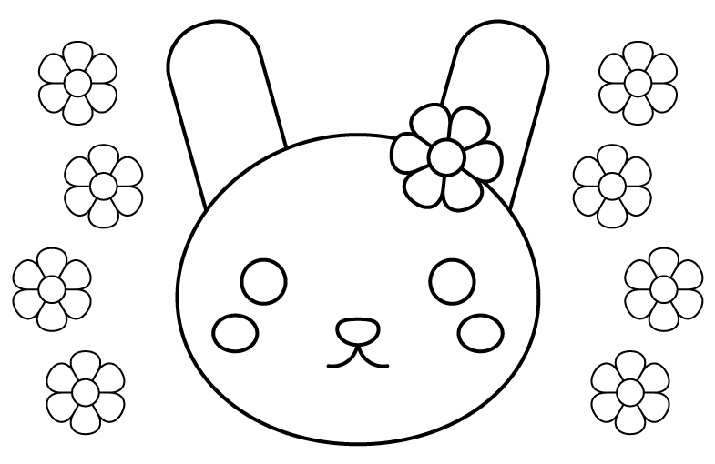 かわいいうさぎと花のぬりえ