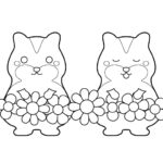 かわいいリスと花のぬりえ