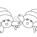 かわいい二匹のヤドカリのぬりえ