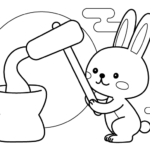 餅をついているうさぎさんのぬりえ