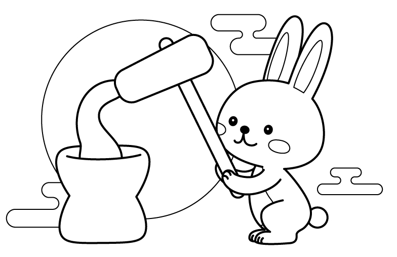 餅をついているうさぎさんのぬりえ