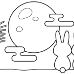 後ろ姿のうさぎさんと中秋の名月のぬりえ