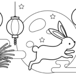 お月見のうさぎさんと提灯のぬりえ