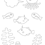 墨を吐くタコや魚などのぬりえ