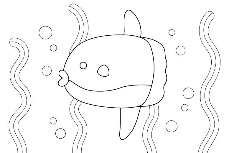 かわいいマンボウのぬりえ