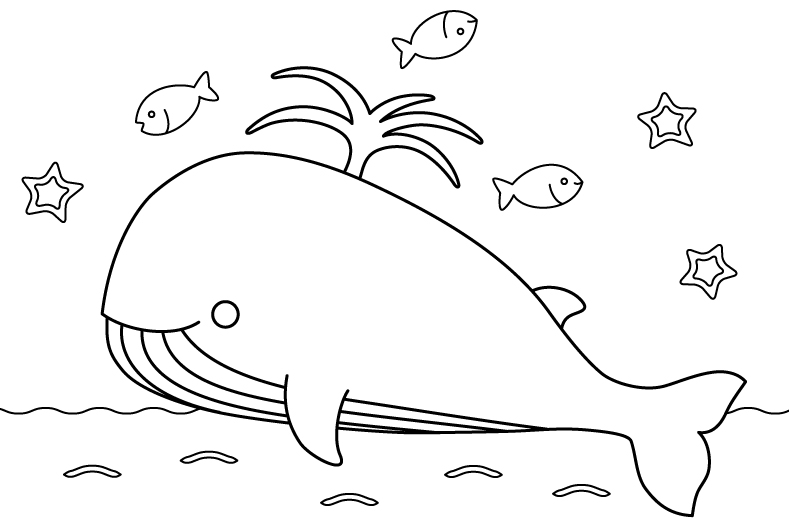 クジラとヒトデなどのぬりえ