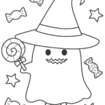 キャンディーとお化けのハロウィンぬりえ