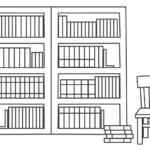 図書館をイメージした本棚のぬりえ