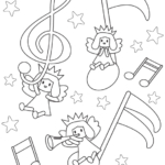音楽を楽しむ妖精さんたちのぬりえ