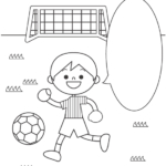 サッカーをする少年と吹き出しのぬりえ