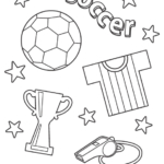 サッカーボール／ユニフォーム／トロフィーなどのぬりえ