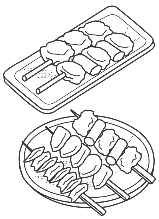 いろいろな焼き鳥のぬりえ