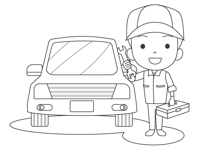 自動車の整備士さんのぬりえ
