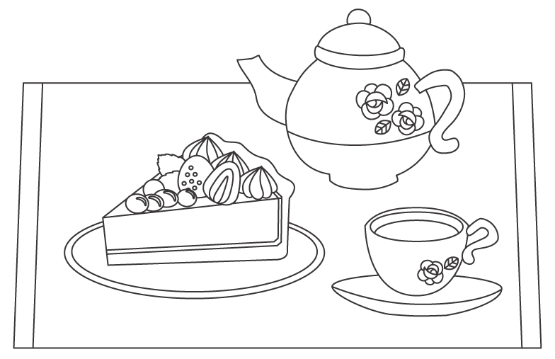 ケーキと紅茶のぬりえ