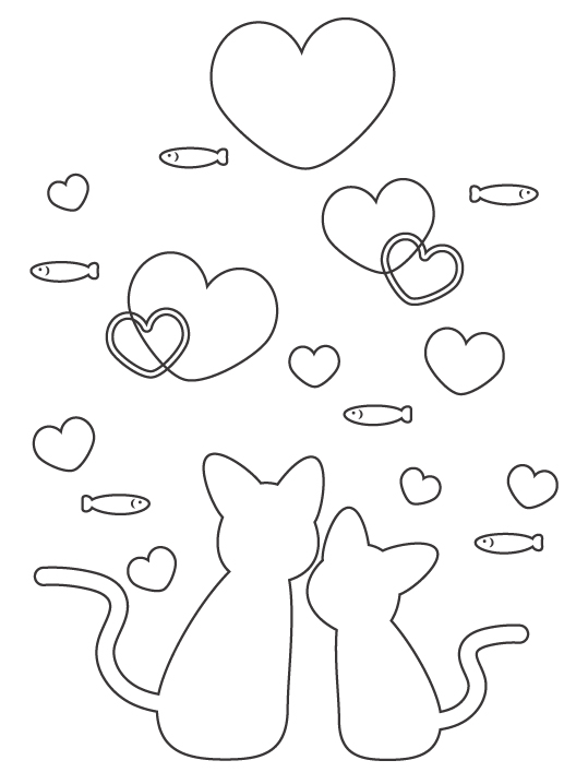 猫のカップルのぬりえ