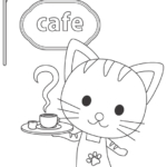 かわいい猫のウエイトレスさんのぬりえ
