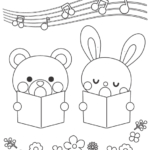 合唱するクマさんとうさぎさんのぬりえ