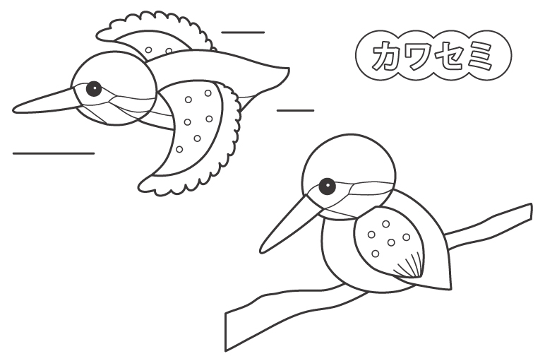 かわいいカワセミのぬりえ