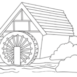 水車小屋のぬりえ