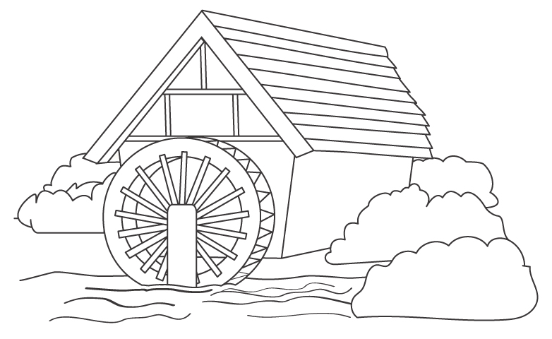 水車小屋のぬりえ